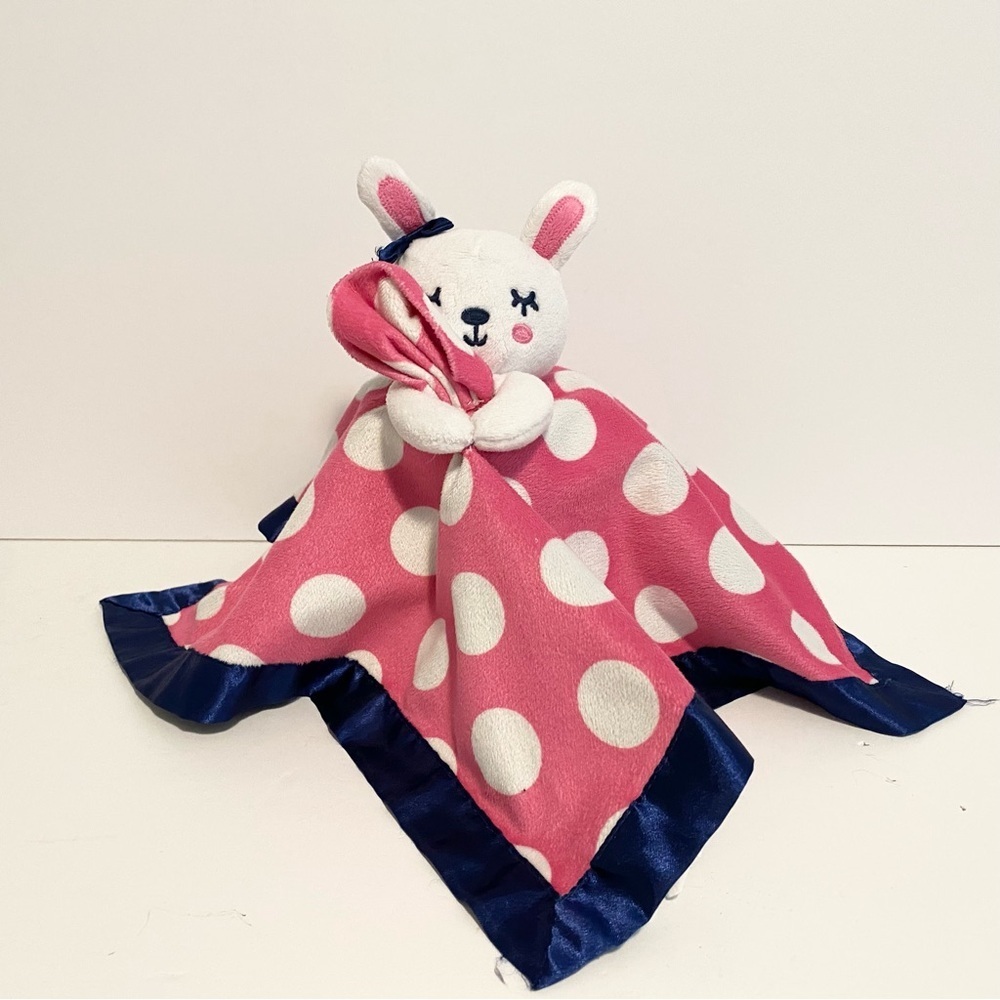 Old Navy Pink Polka Dot Bunny Lovey Blue Satin Baby Girl Cuddle Toy Plush Lovie